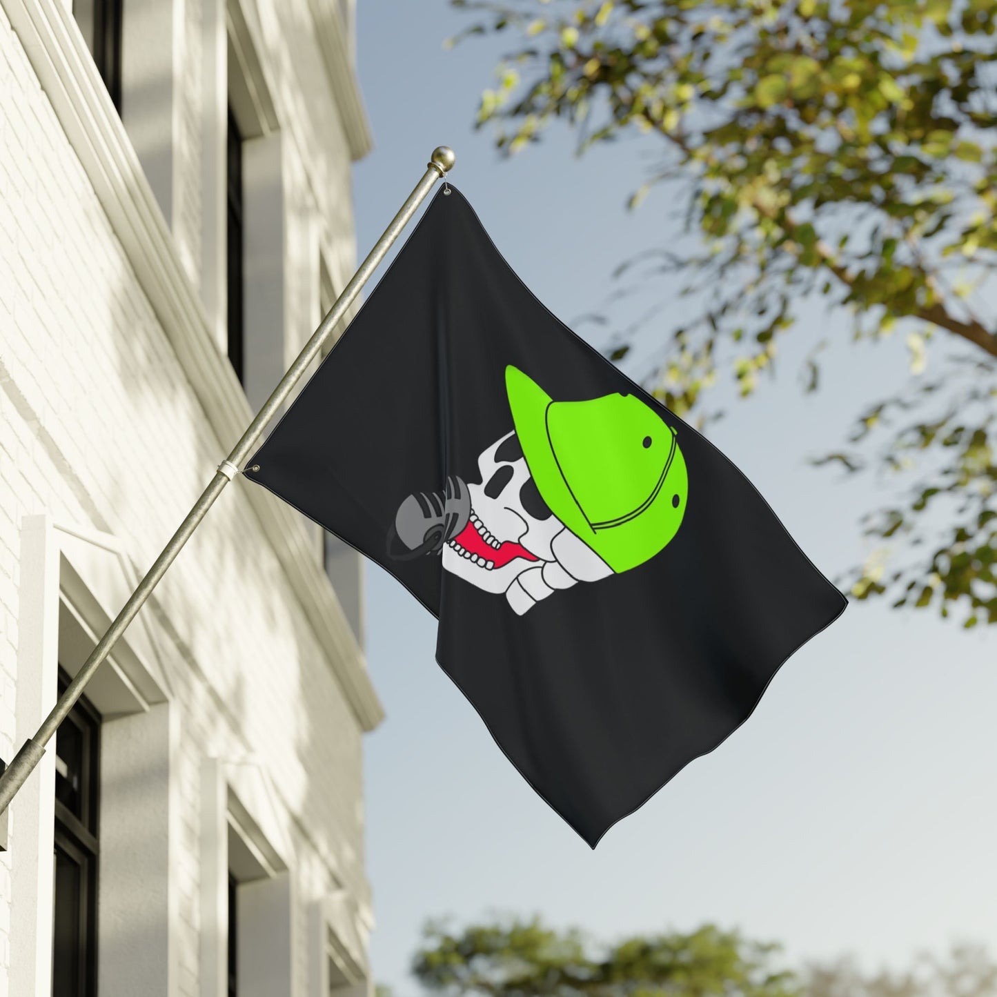 Anti Hero Logo Flag — Double-Sided Black Outdoor Banner with Neon Green Cap