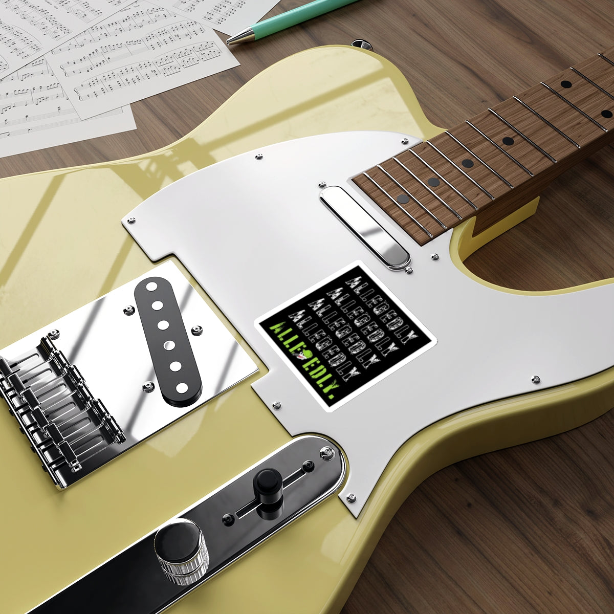 Alledgedly Repeated Logo Die-Cut Sticker — Grunge Black & Neon Green