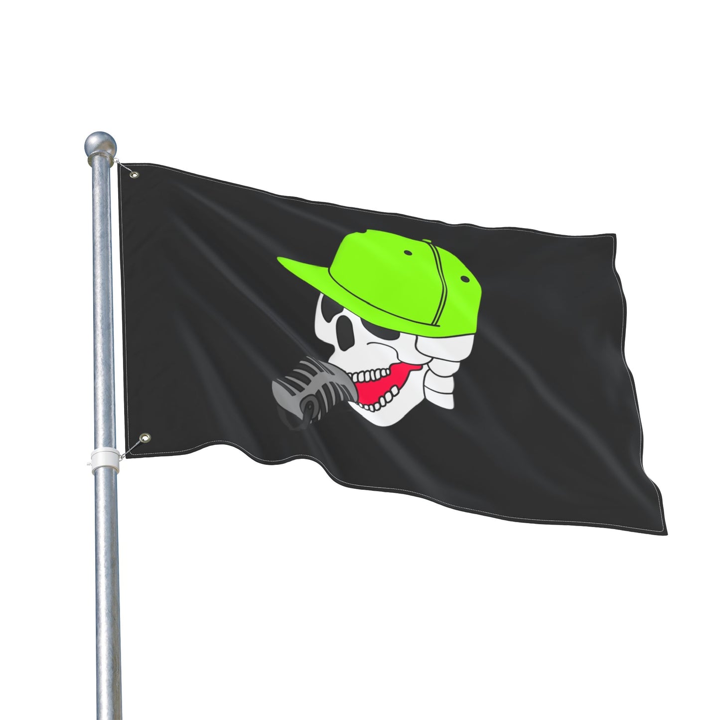 Anti Hero Logo Flag — Double-Sided Black Outdoor Banner with Neon Green Cap