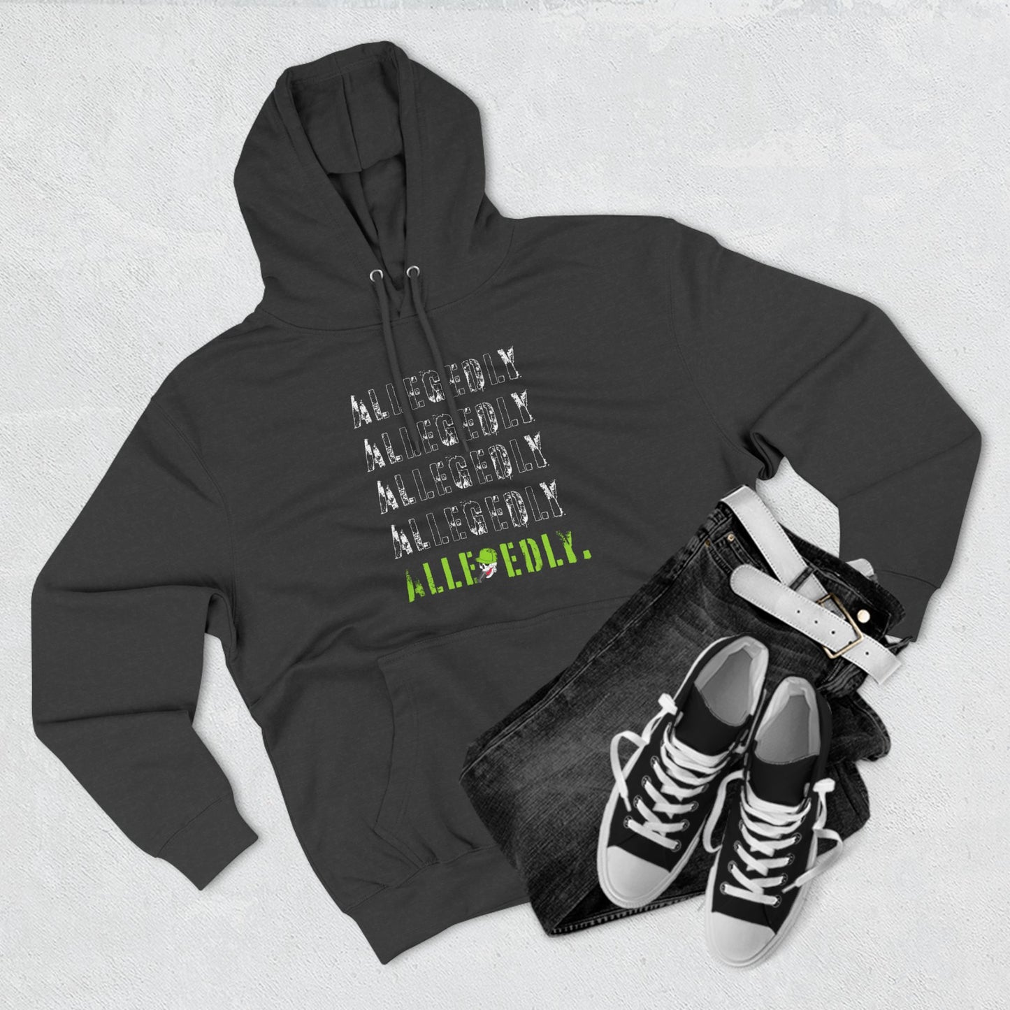 Alle-gedly Repeat Graphic Hoodie — Faded Text Streetwear Pullover