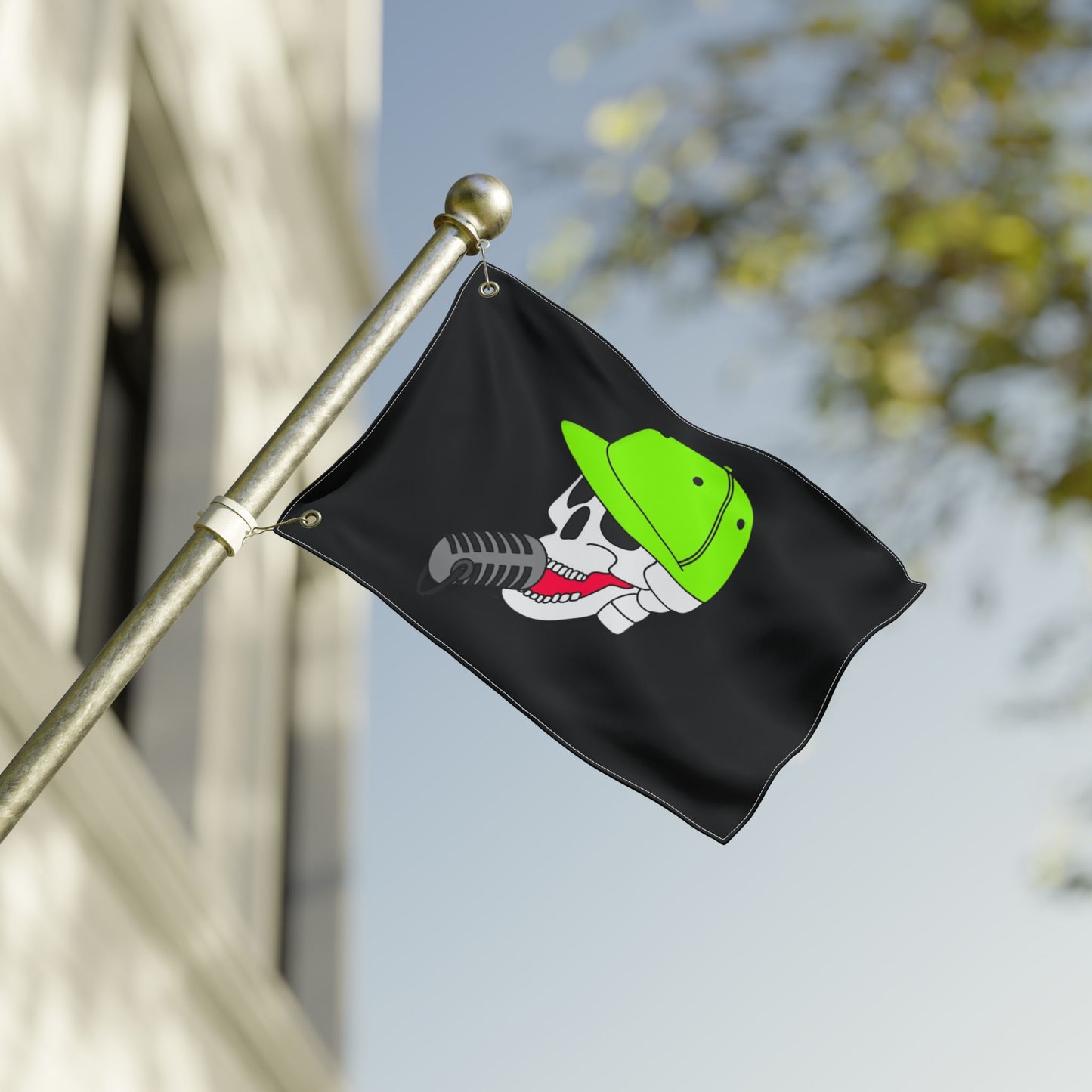 Anti Hero Logo Flag — Double-Sided Black Outdoor Banner with Neon Green Cap