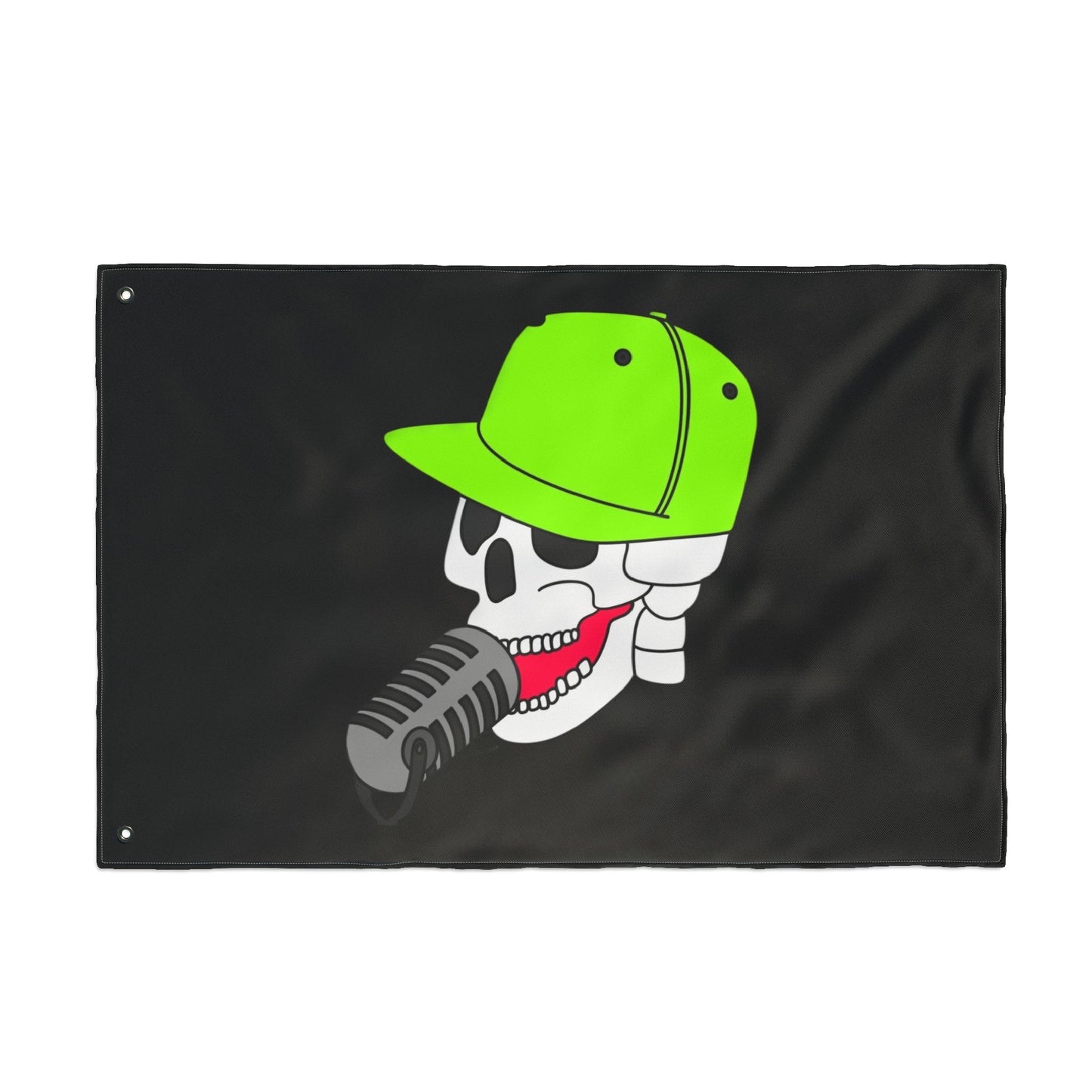 Anti Hero Logo Flag — Double-Sided Black Outdoor Banner with Neon Green Cap