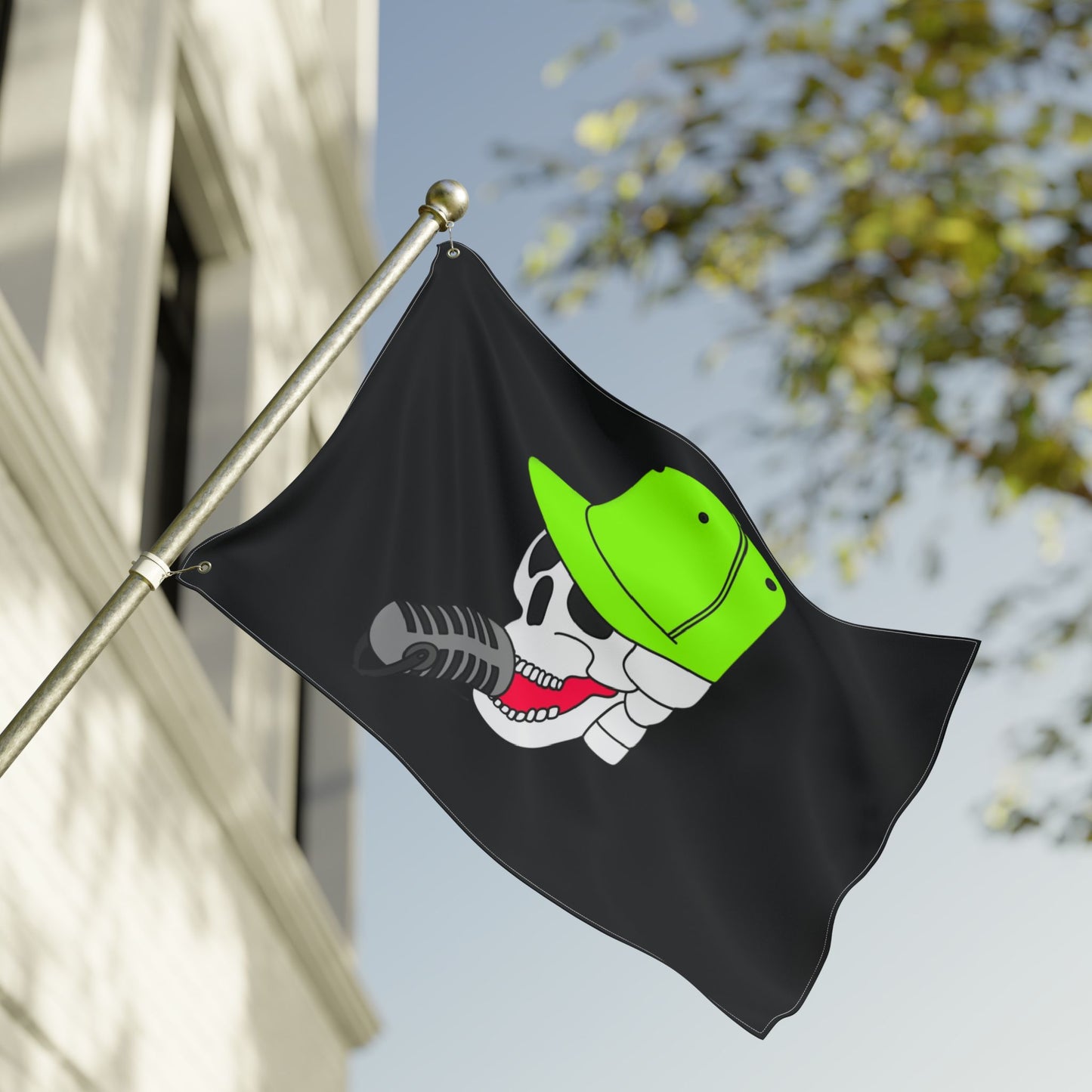 Anti Hero Logo Flag — Double-Sided Black Outdoor Banner with Neon Green Cap