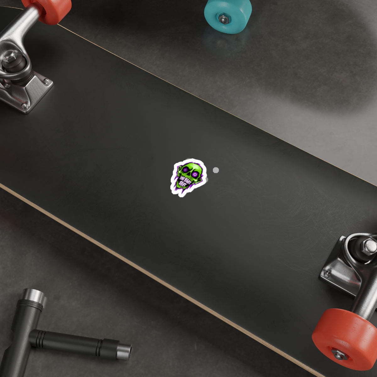 Night Shift Zombie Die-Cut Sticker — Neon Green Skull with ‘The Night Shift’ Text