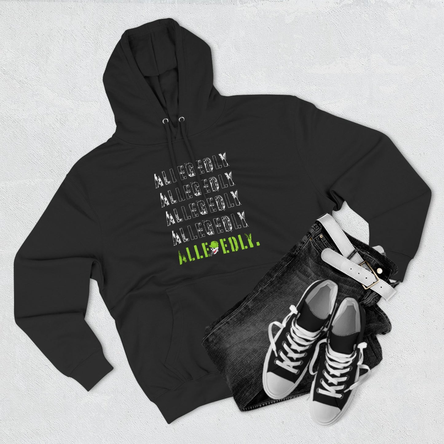 Alle-gedly Repeat Graphic Hoodie — Faded Text Streetwear Pullover