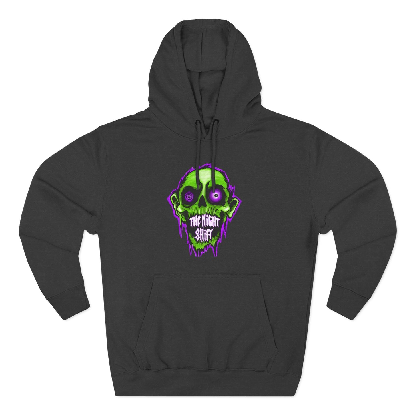 Night Shift Skull Hoodie — Green Neon Graphic Fleece Hoodie
