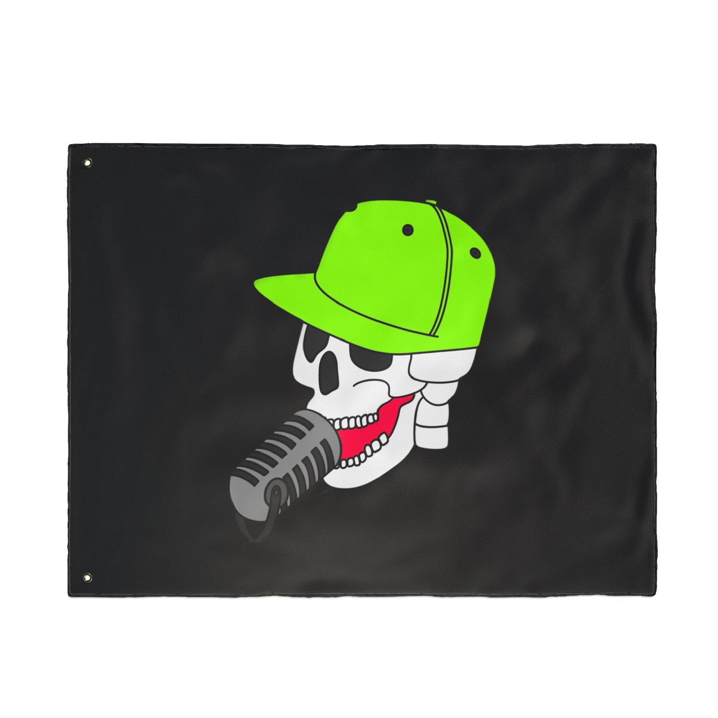 Anti Hero Logo Flag — Double-Sided Black Outdoor Banner with Neon Green Cap