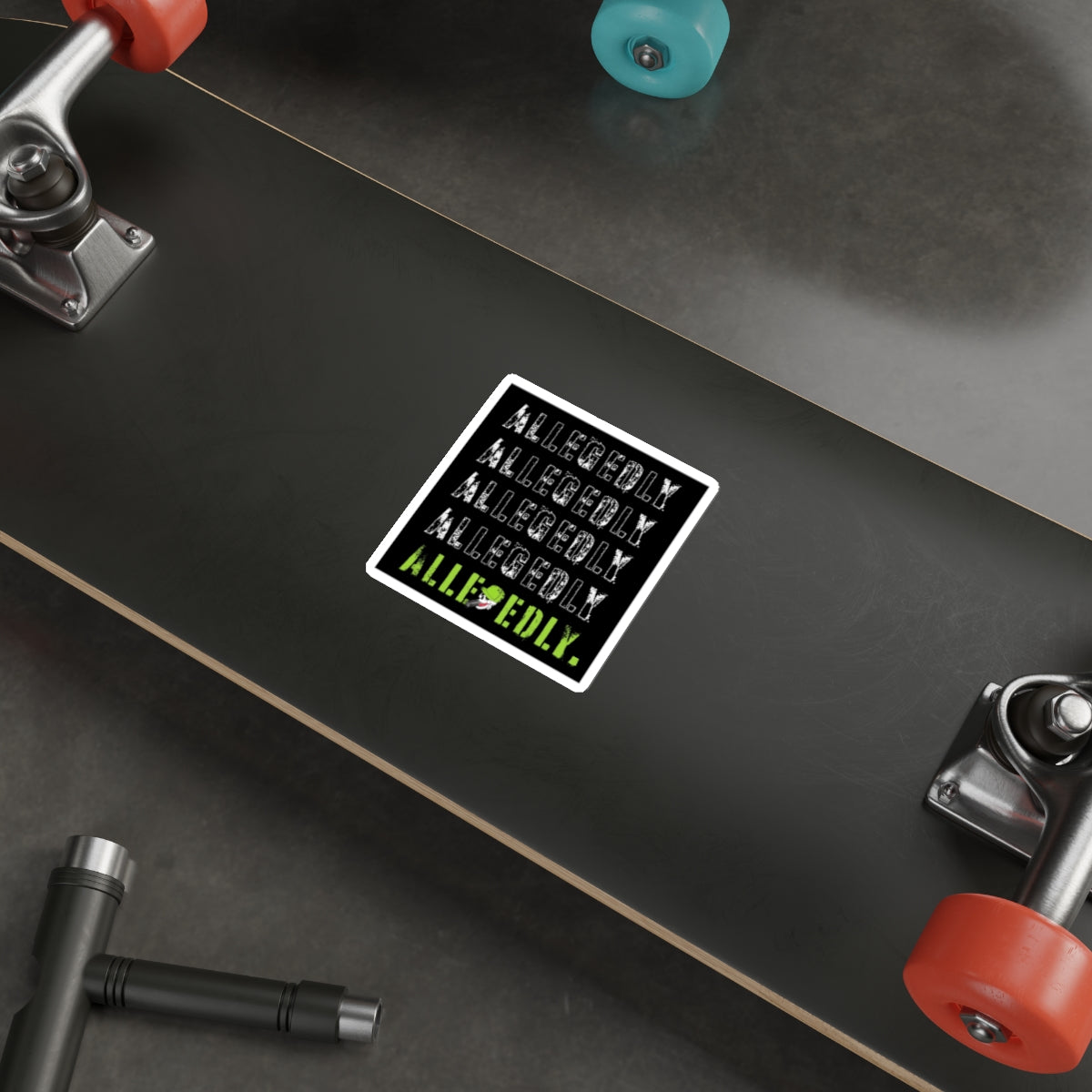 Alledgedly Repeated Logo Die-Cut Sticker — Grunge Black & Neon Green
