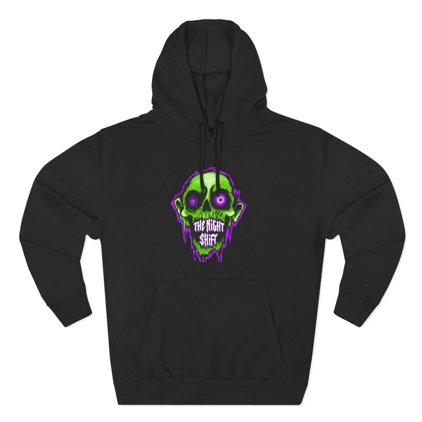 Night Shift Skull Hoodie — Green Neon Graphic Fleece Hoodie