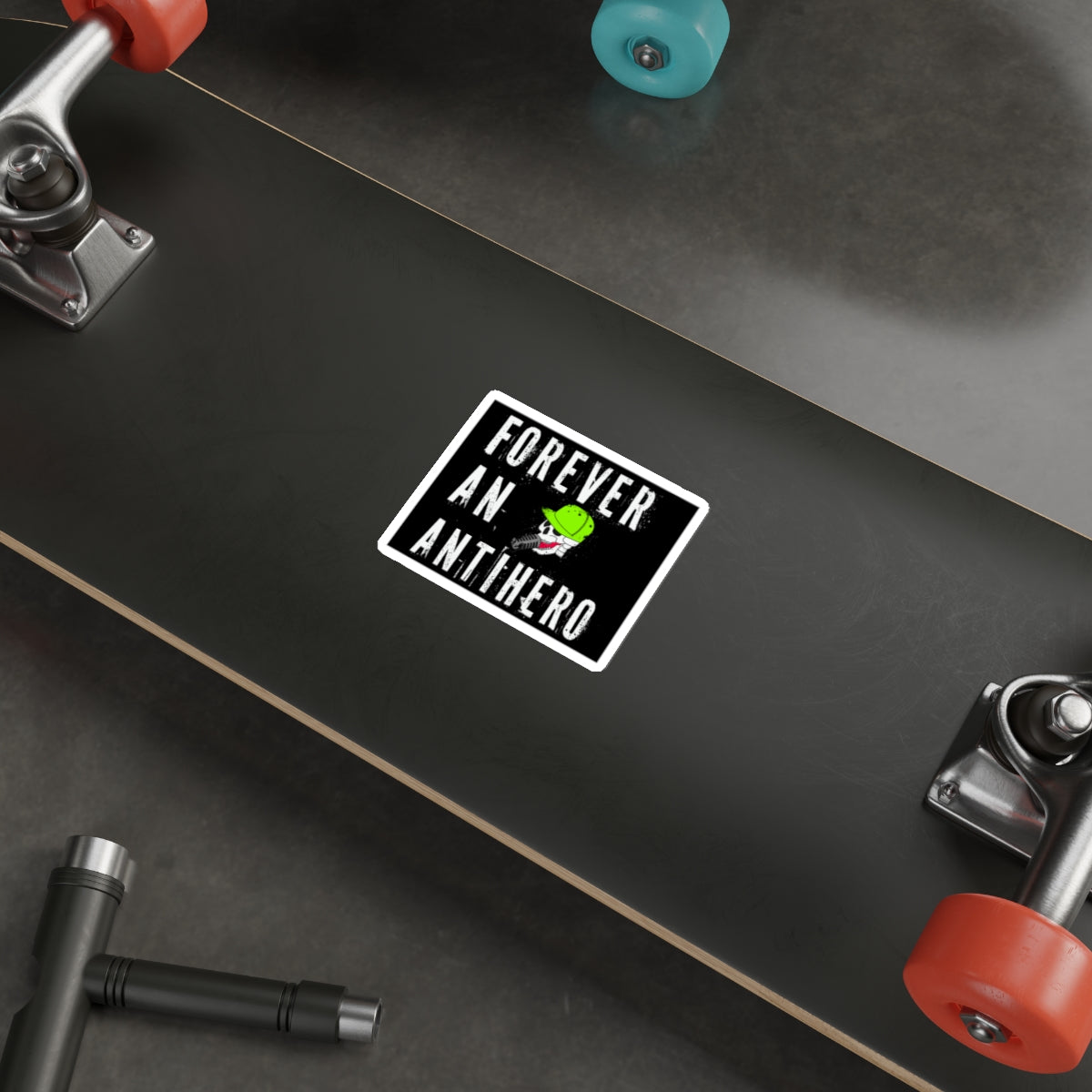 Forever An Antihero Die-Cut Sticker — Skull with Green Helmet