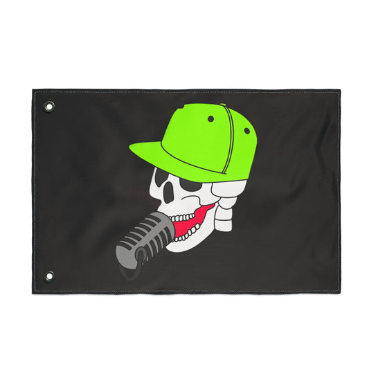 Anti Hero Logo Flag — Double-Sided Black Outdoor Banner with Neon Green Cap