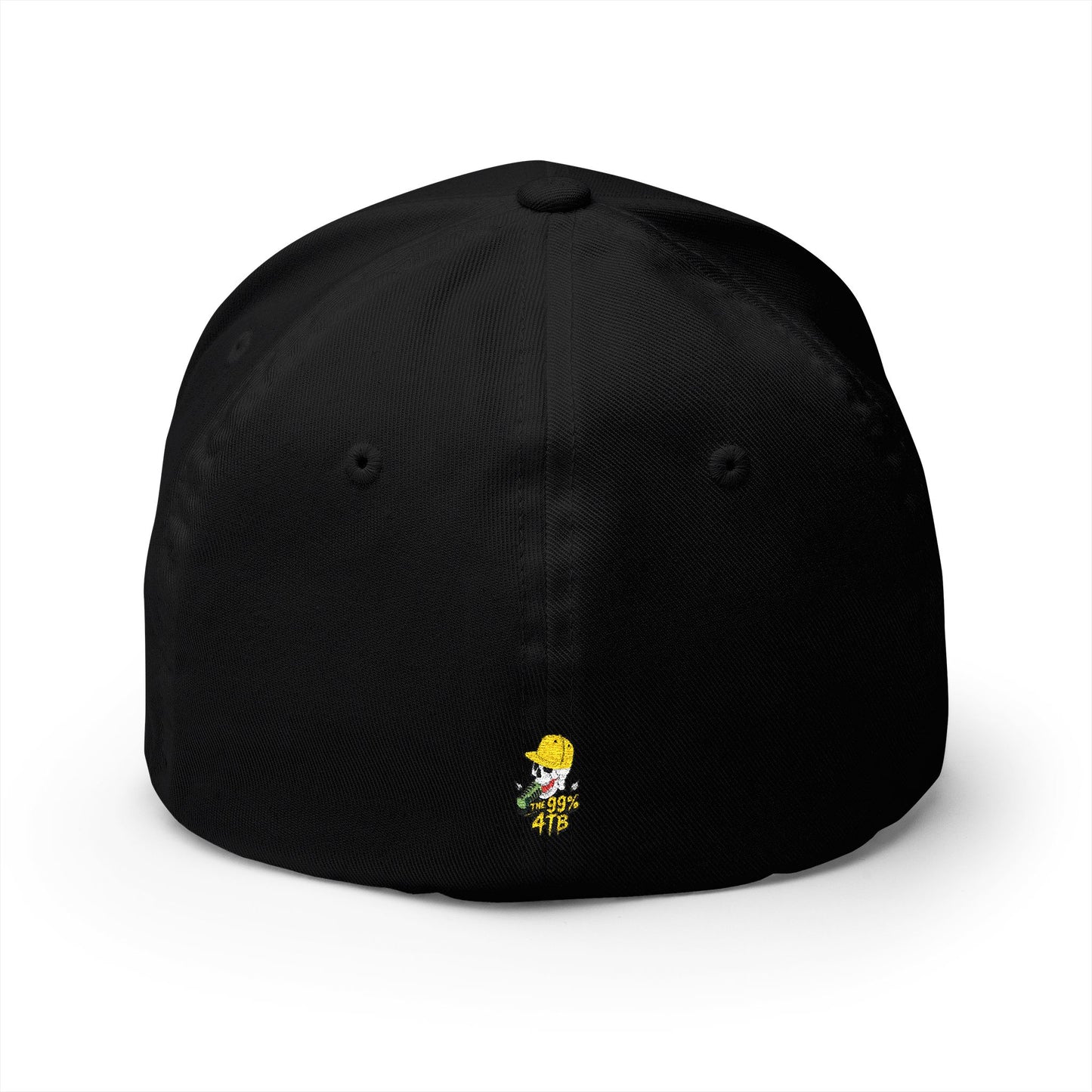Night Shift with 99% Logo on Back — Black Structured Hat with Tiny Back Floral Accent