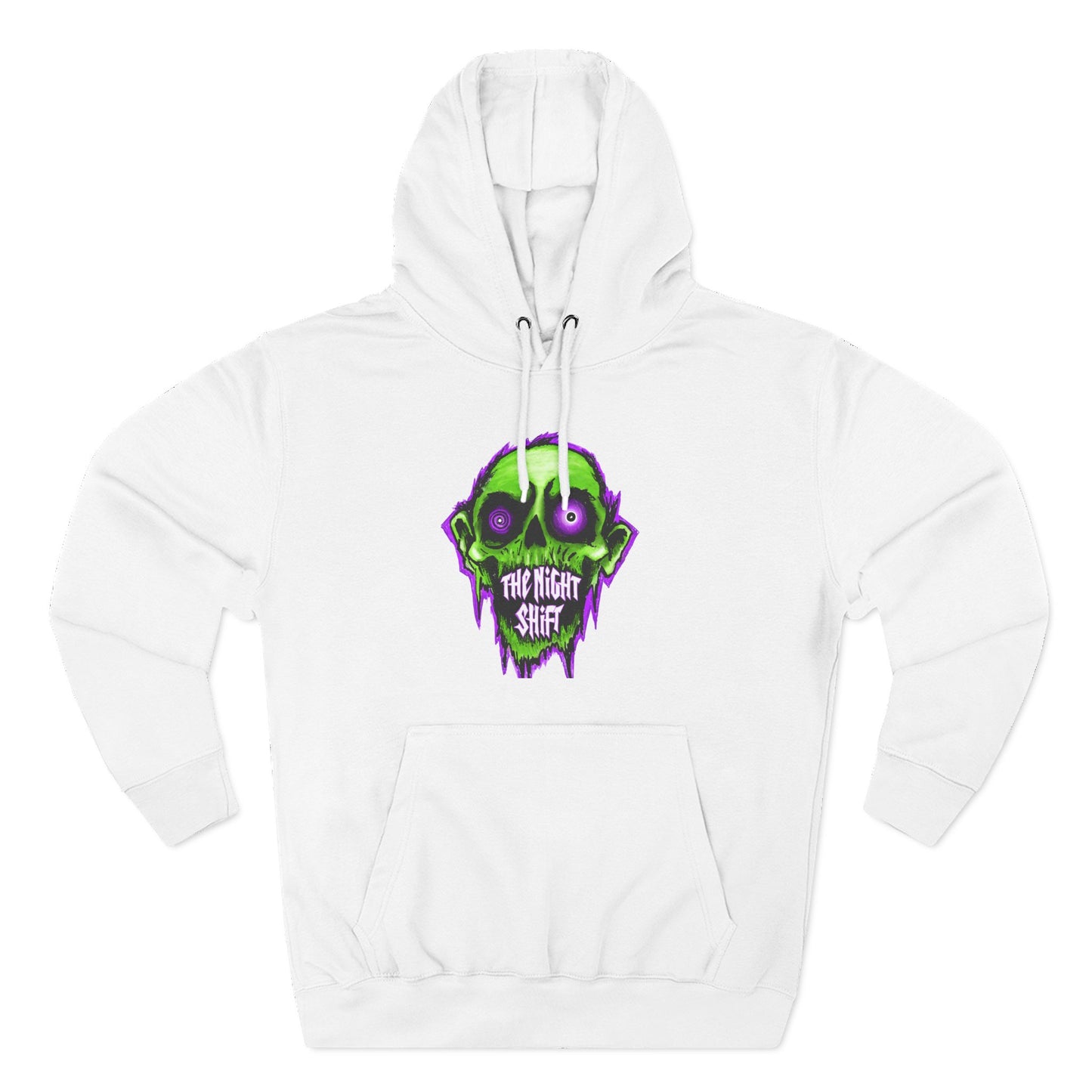 Night Shift Skull Hoodie — Green Neon Graphic Fleece Hoodie