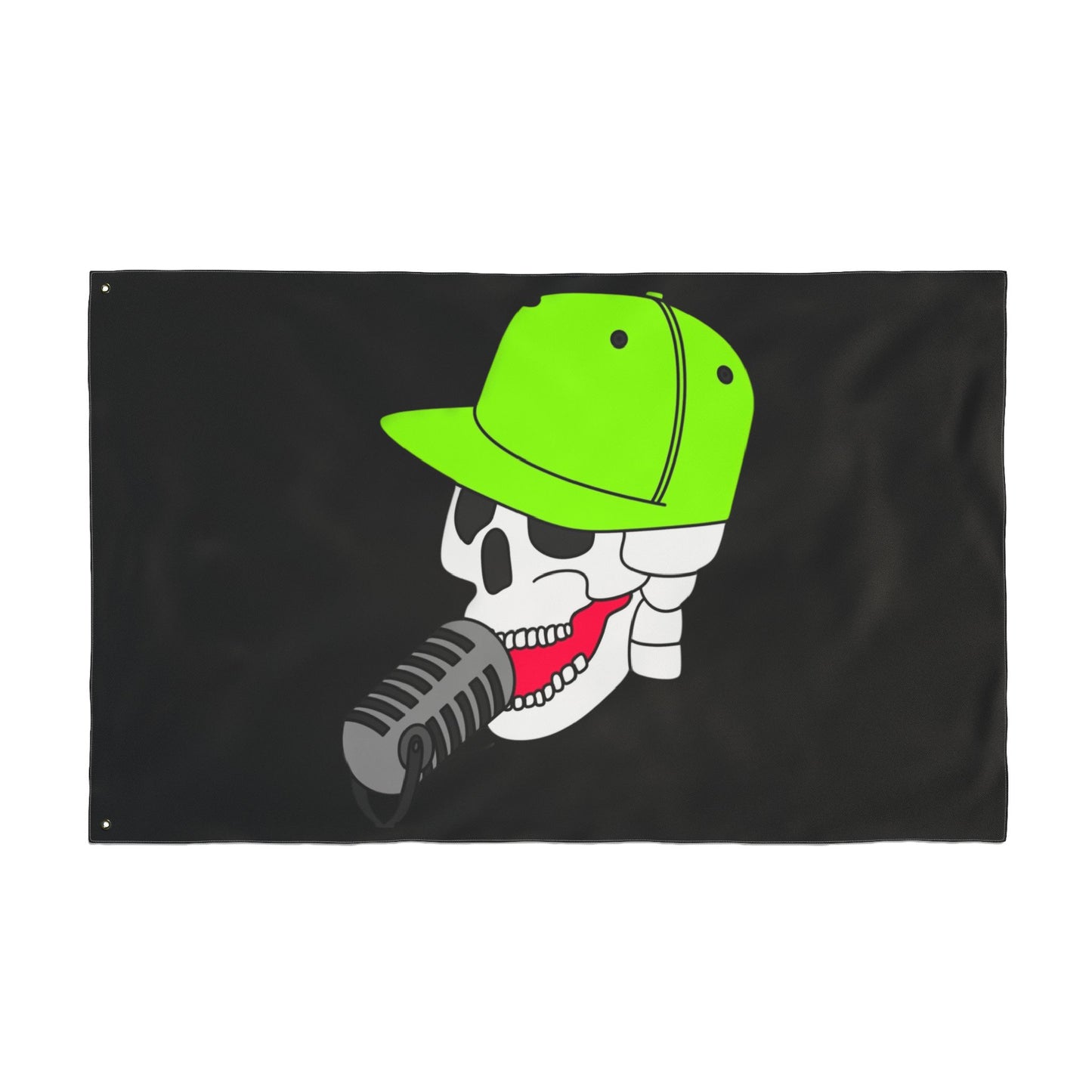 Anti Hero Logo Flag — Double-Sided Black Outdoor Banner with Neon Green Cap